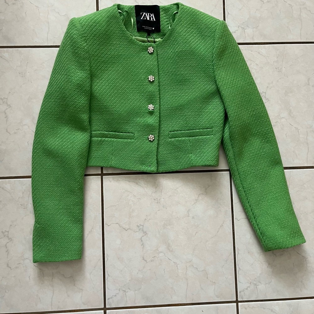 Zara Green Tailored Blazer with Notched Lapels
